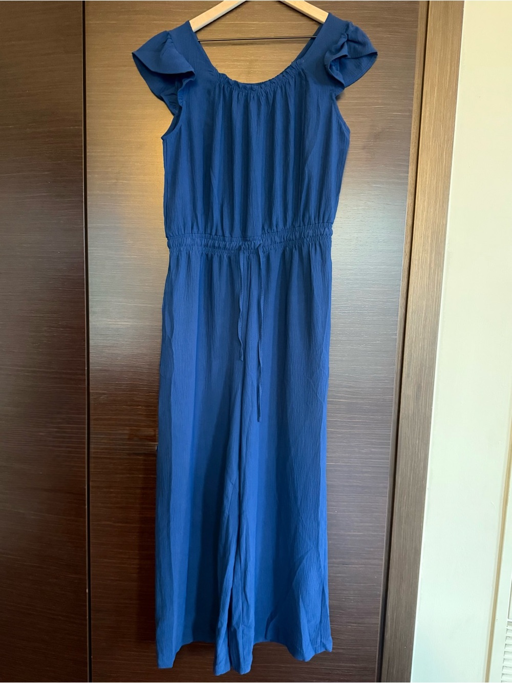 Dokotoo Women's Navy Blue Ruffle-Sleeve Jumpsuit - Size M